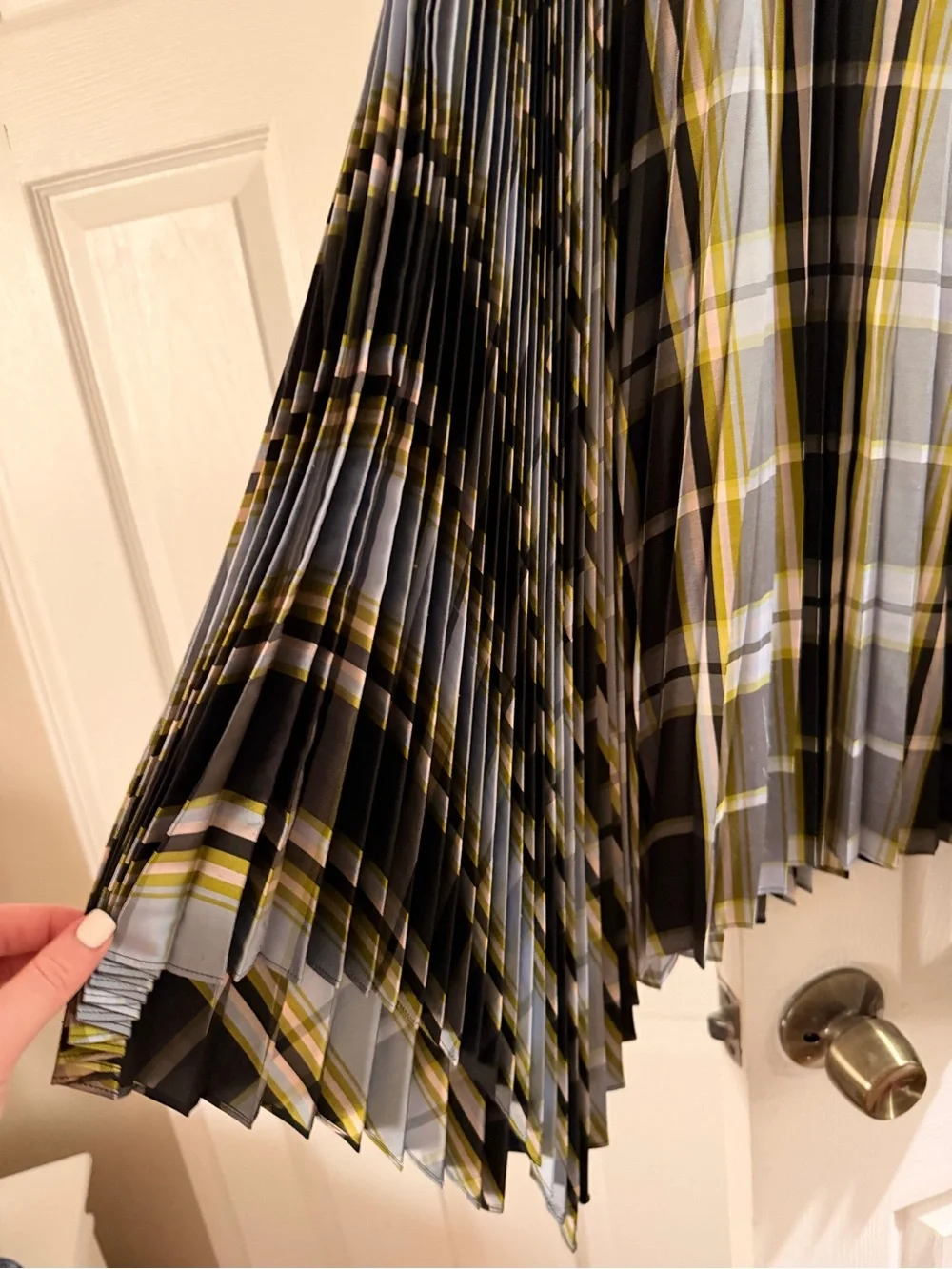 Tory Burch Sunburst Madras Plaid Pleated Silk Skirt